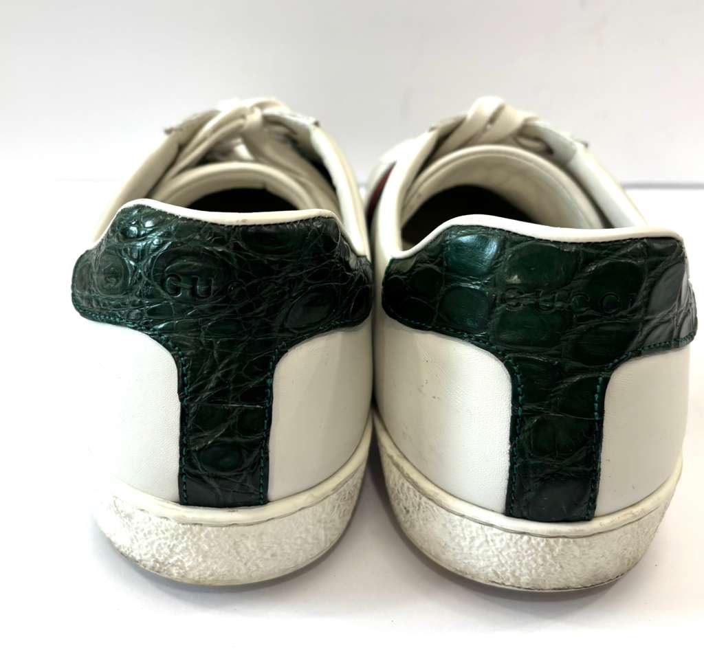 GUCCI CALFSKIN LEATHER CROC ACCENT ACE SNEAKERS