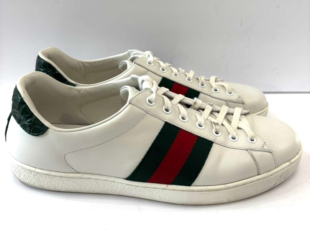 GUCCI CALFSKIN LEATHER CROC ACCENT ACE SNEAKERS