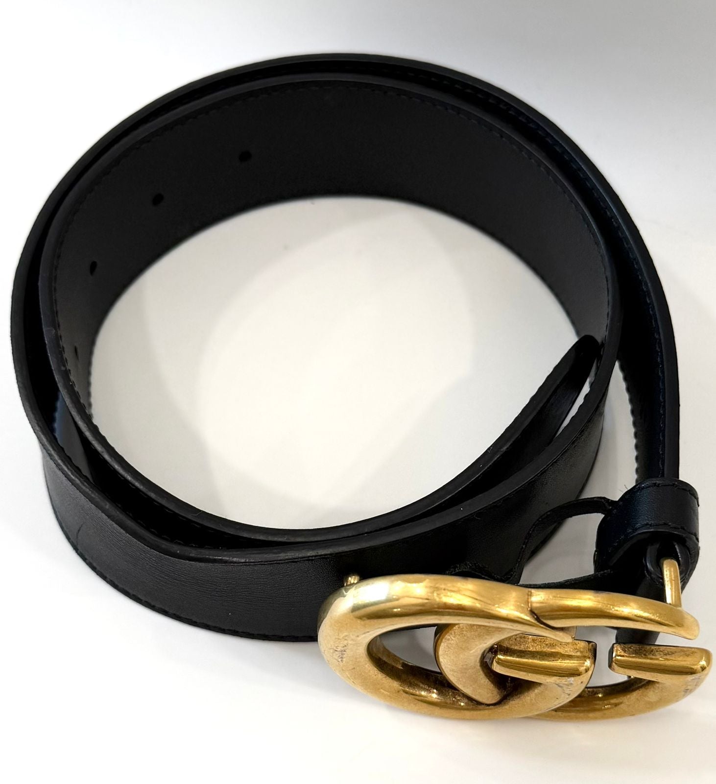 GUCCI GG MARMONT DOUBLE G CALFSKIN LEATHER BELT