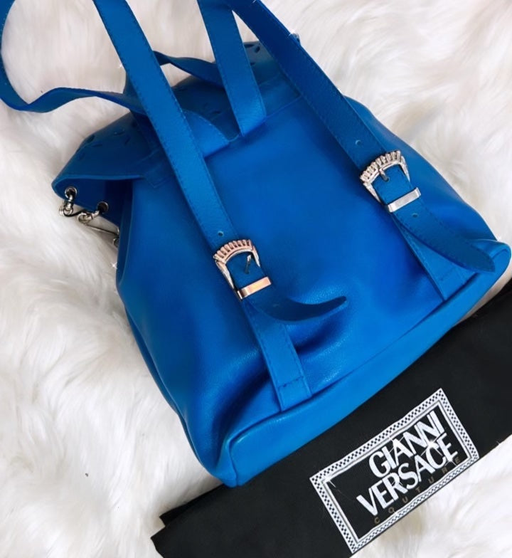 GIANNI VERSACE SAFETY PIN CUT OUT LEATHER MINI RUNWAY BACKPACK