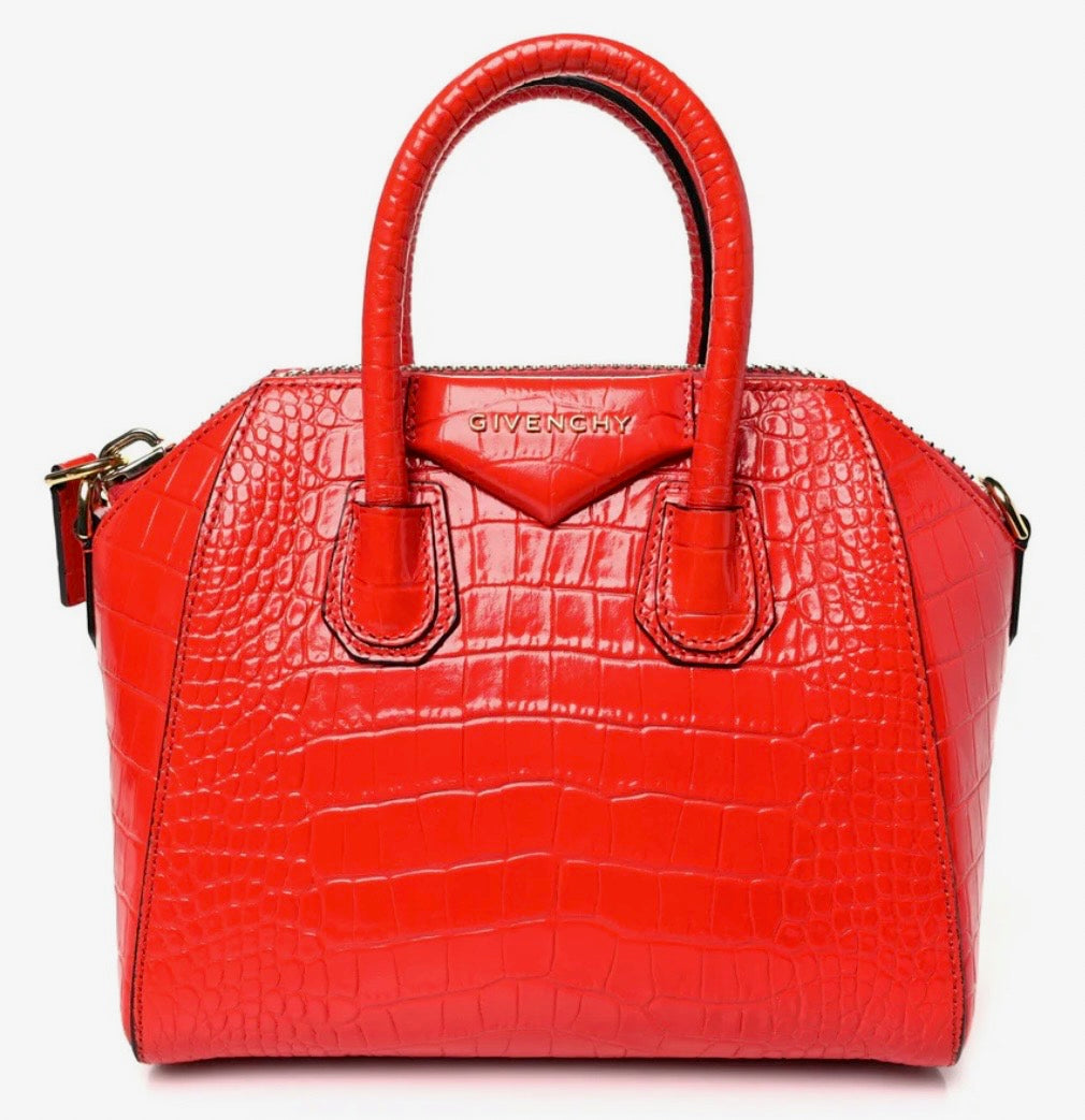 GIVENCHY CROC-EMBOSSED CALFSKIN MINI ANTIGONA BAG