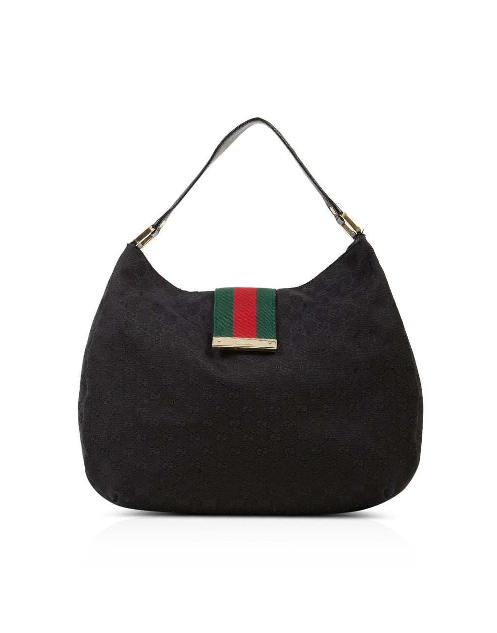GUCCI GG MONOGRAM CANVAS AND LEATHER WEB HOBO BAG