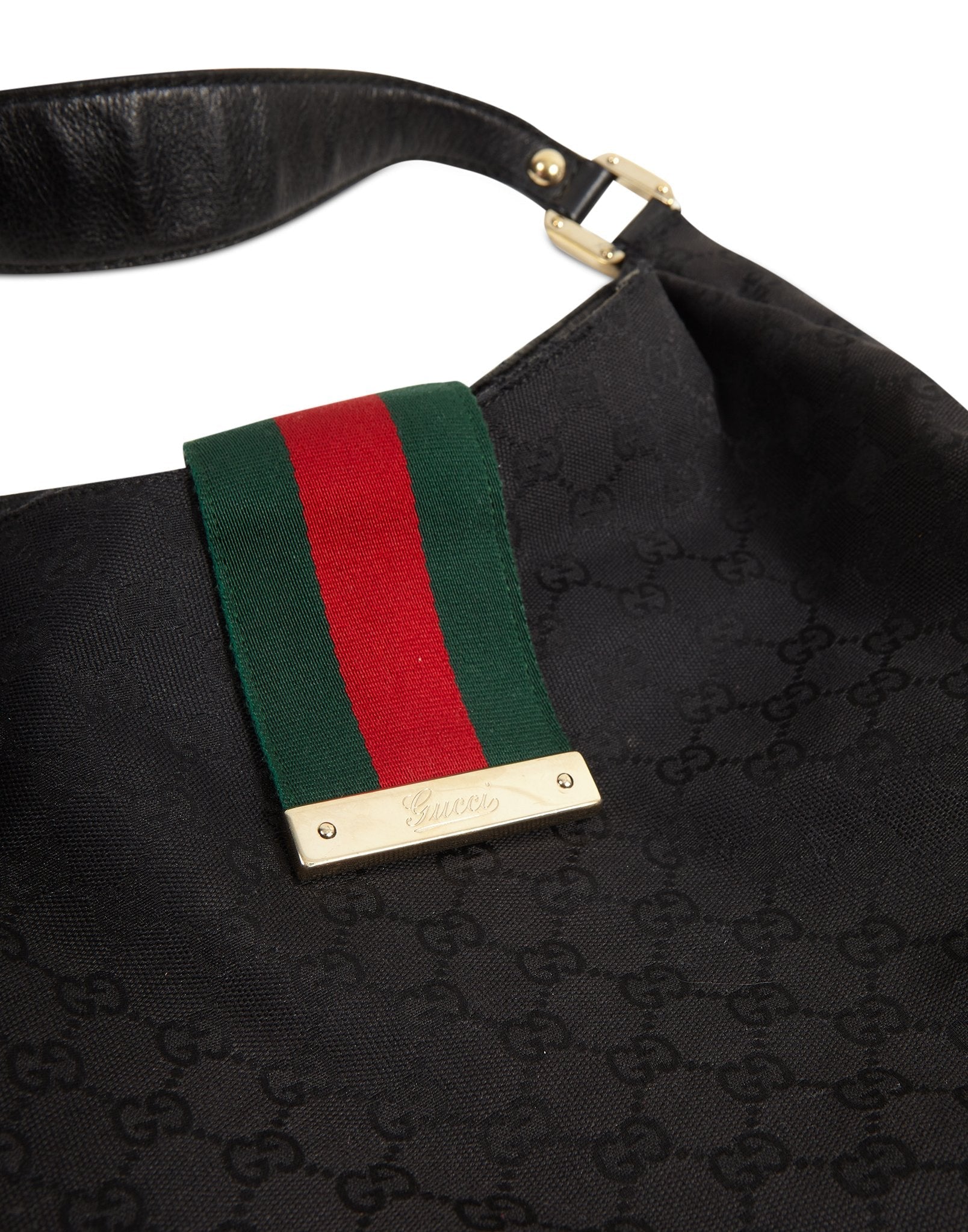 GUCCI GG MONOGRAM CANVAS AND LEATHER WEB HOBO BAG
