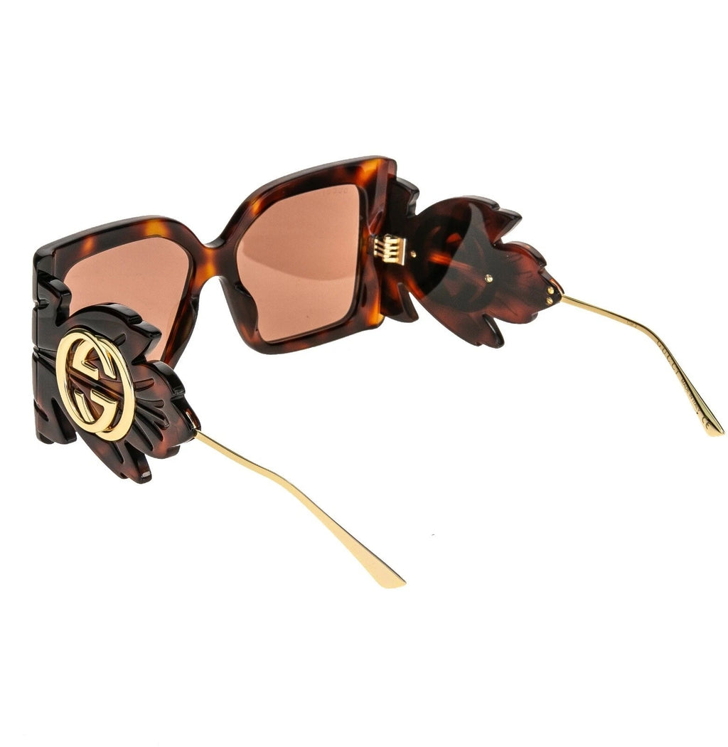 GUCCI 0535 LEAF OVERSIZED SUNGLASSES HAVANA GOLD
