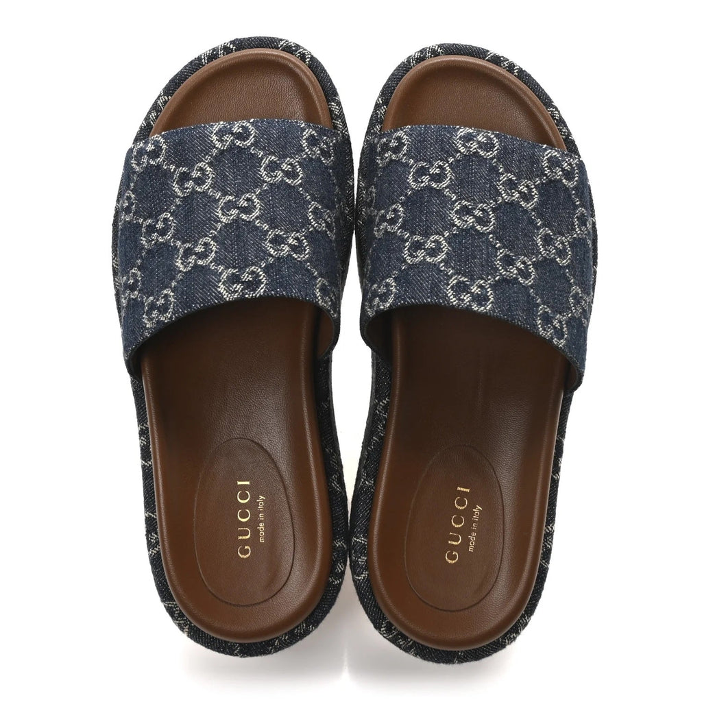 GUCCI GG MONOGRAM ANGELINA PLATFORM SLIDES