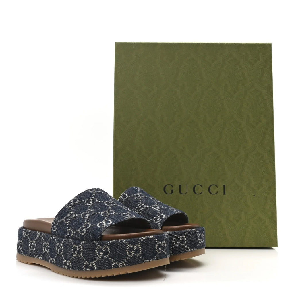GUCCI GG MONOGRAM ANGELINA PLATFORM SLIDES