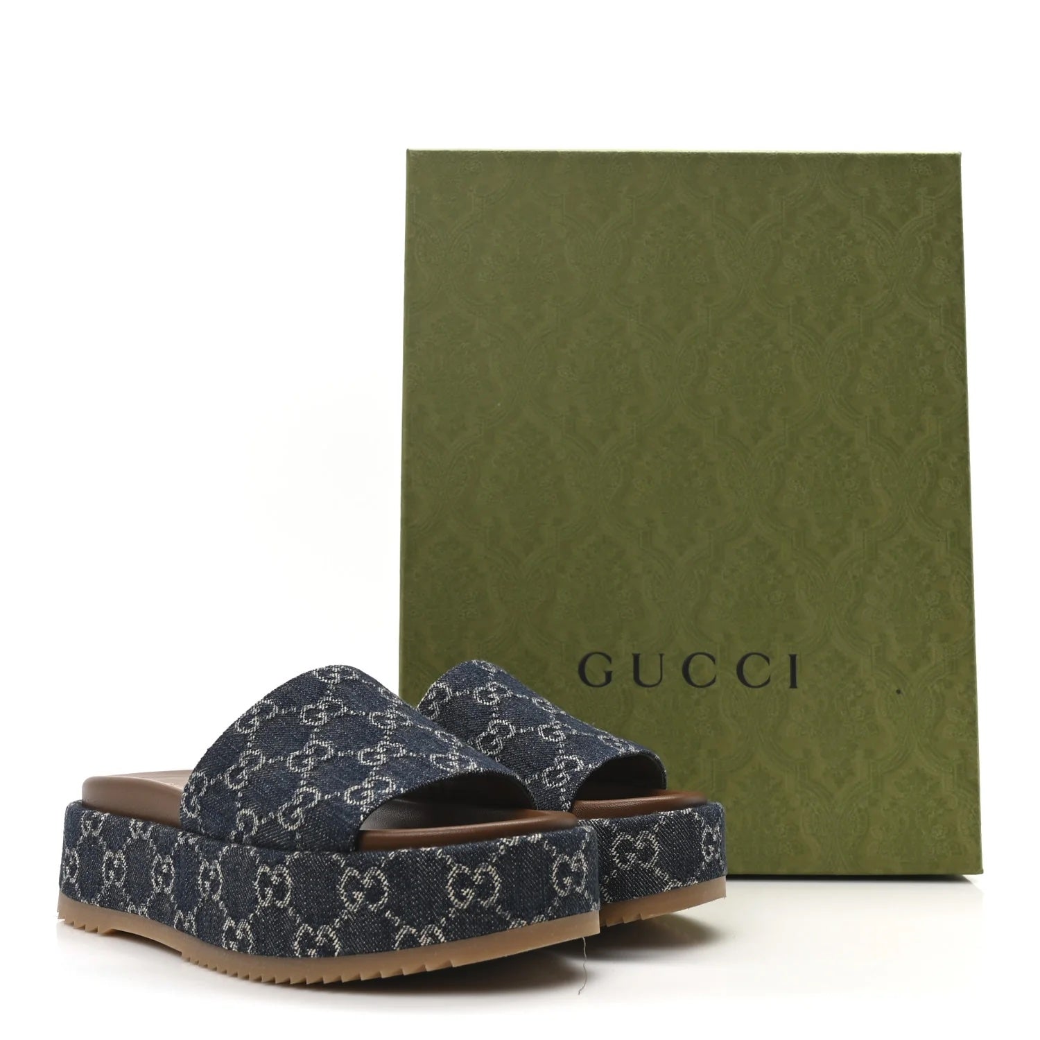 GUCCI GG MONOGRAM ANGELINA PLATFORM SLIDES