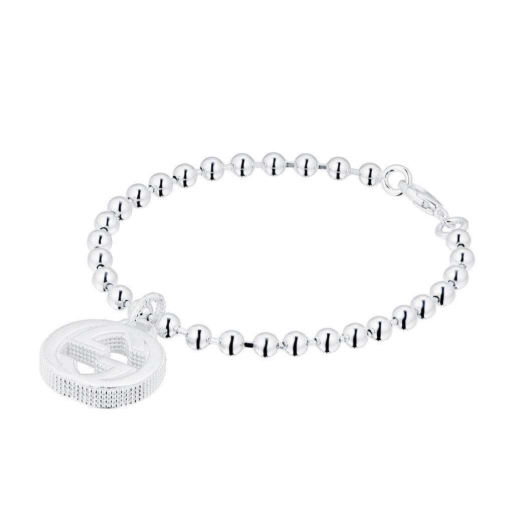 GUCCI INTERLOCKING G STERLING SILVER BEAD BRACELET