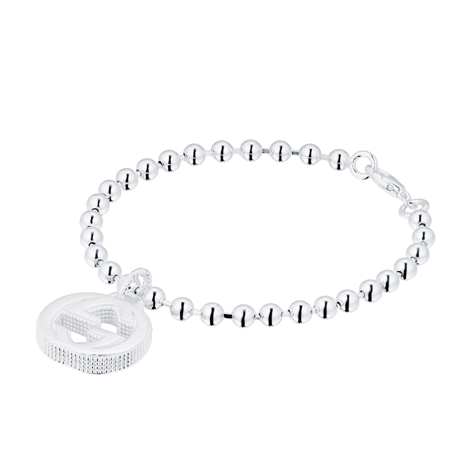 GUCCI INTERLOCKING G STERLING SILVER BEAD BRACELET