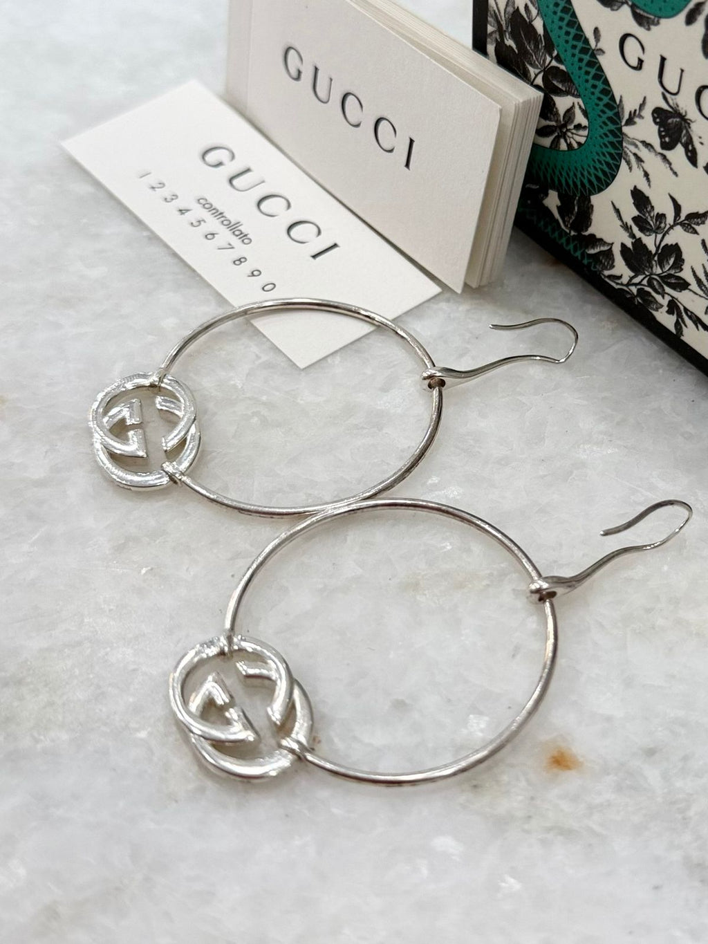 GUCCI STERLING SILVER BRITT HOOP DROP EARRINGS
