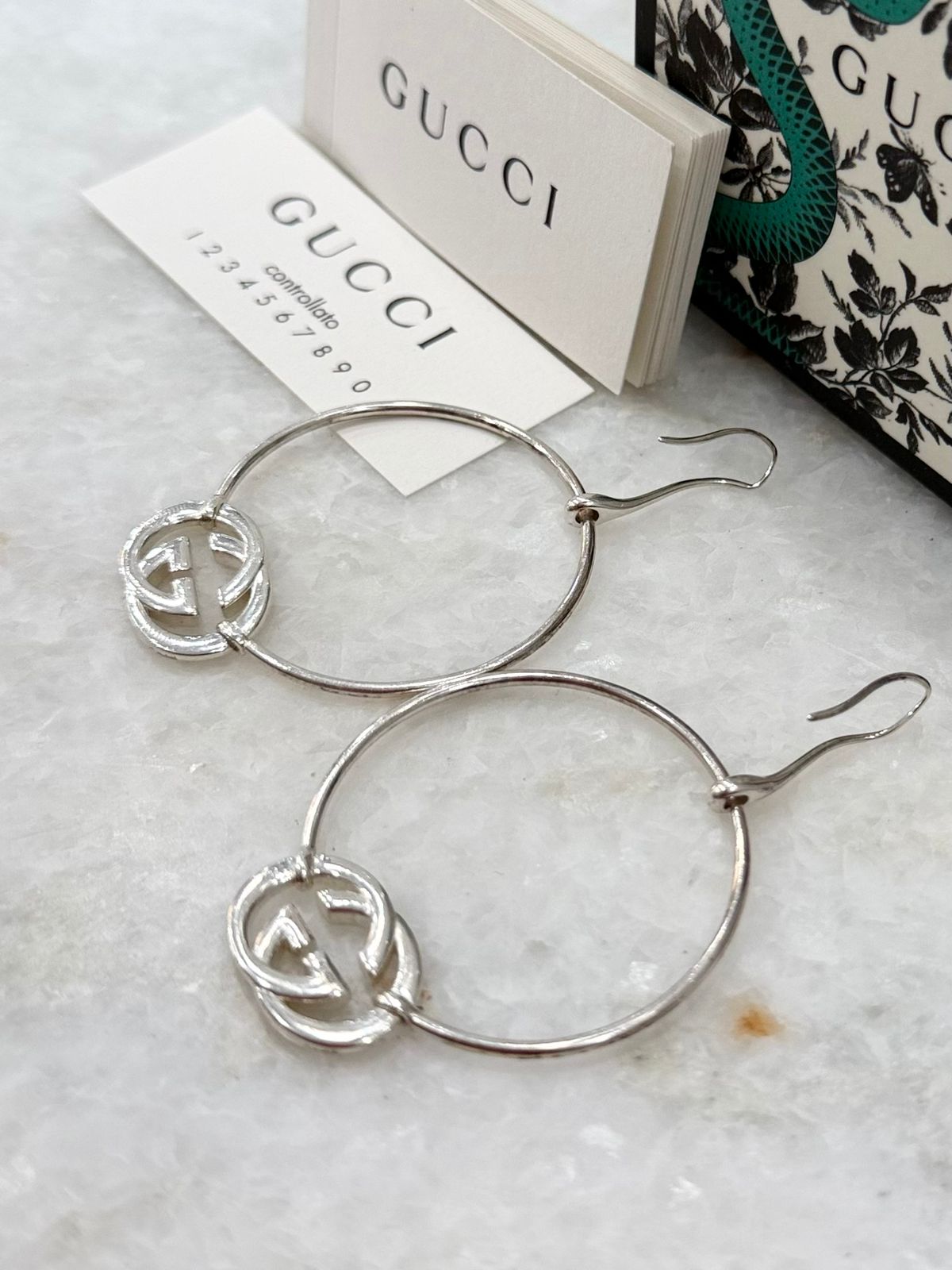 GUCCI STERLING SILVER BRITT HOOP DROP EARRINGS
