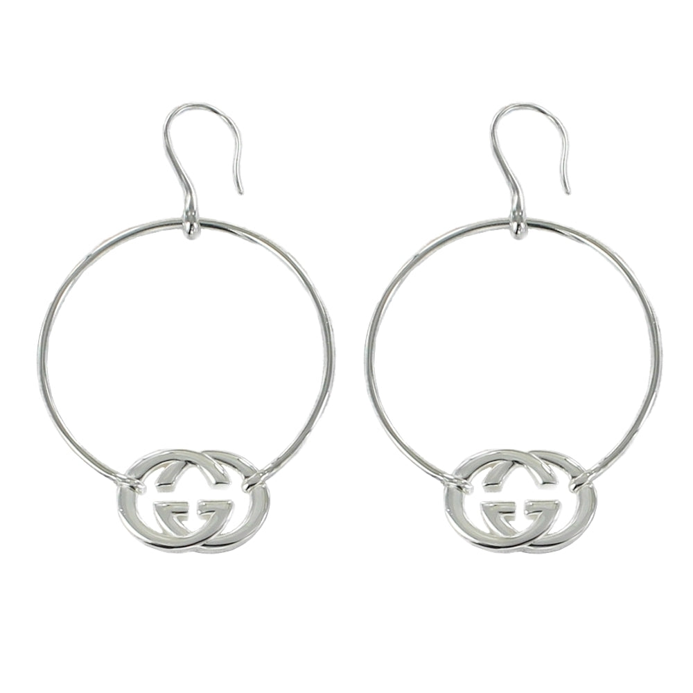 GUCCI STERLING SILVER BRITT HOOP DROP EARRINGS