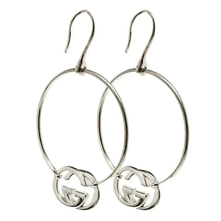 GUCCI STERLING SILVER BRITT HOOP DROP EARRINGS
