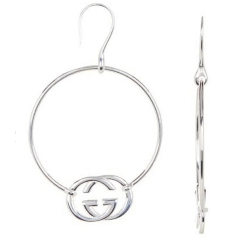 GUCCI STERLING SILVER BRITT HOOP DROP EARRINGS