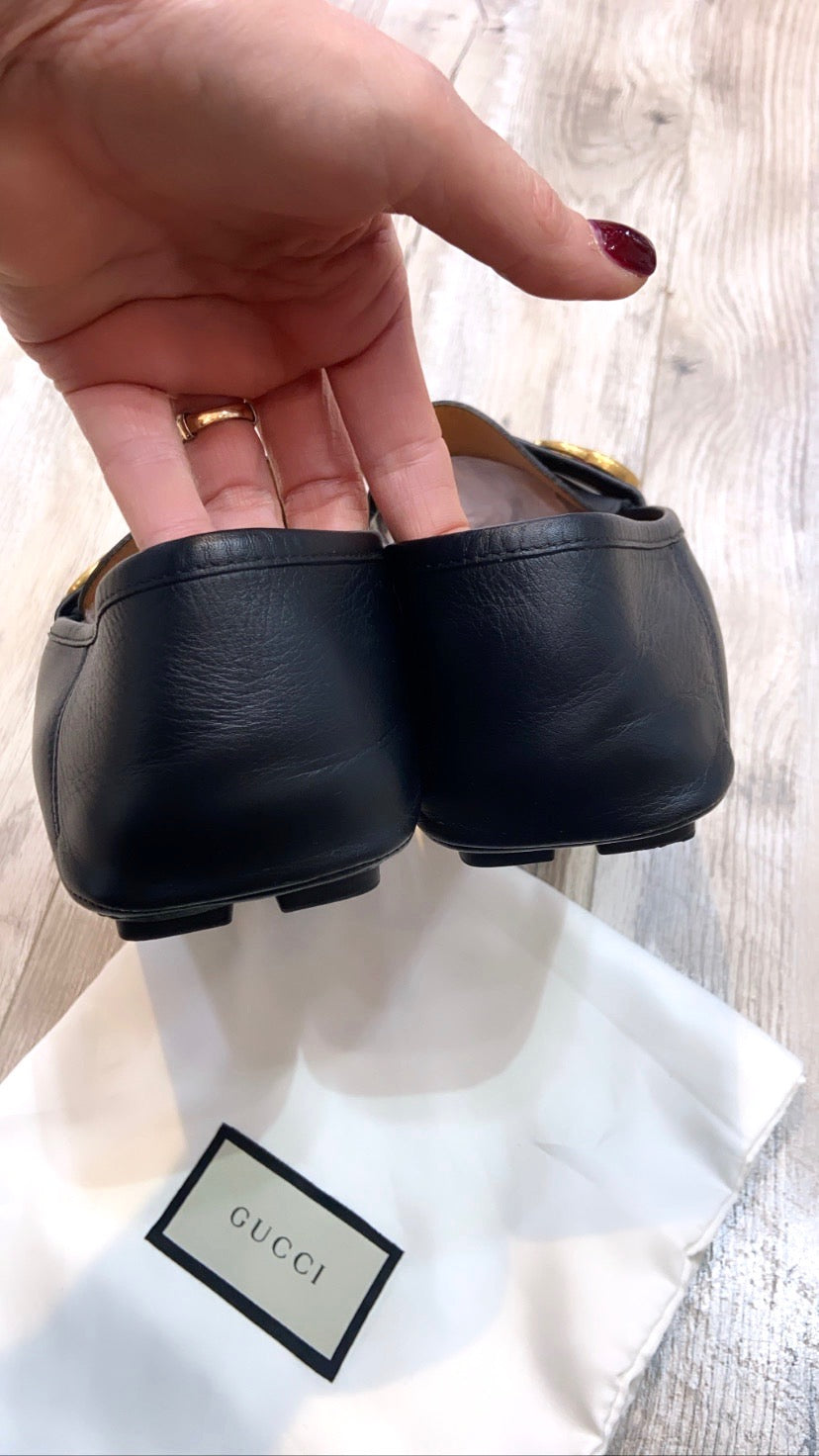 GUCCI GG WEB CALFSKIN LEATHER DRIVER LOAFERS