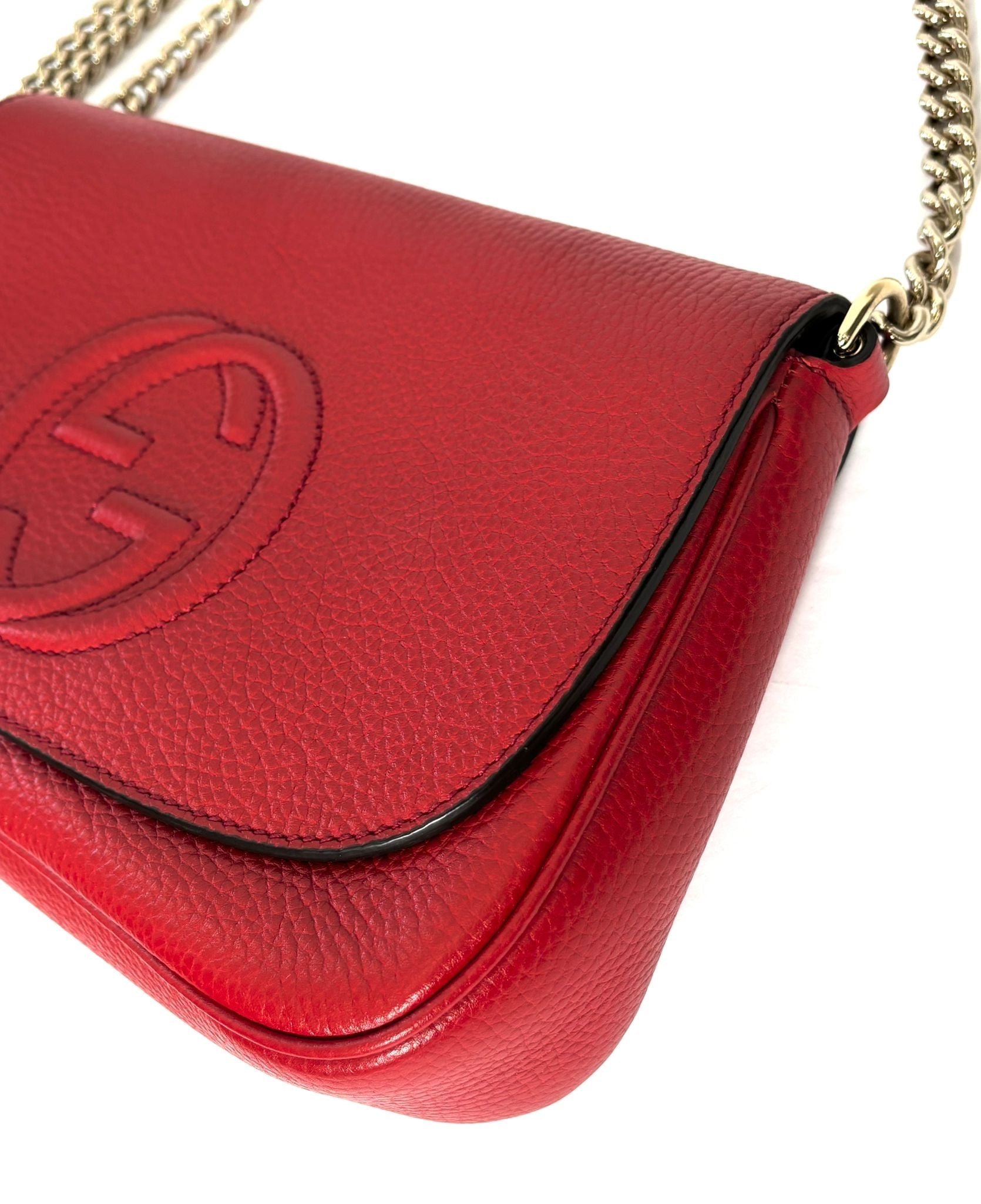 GUCCI PEBBLED CALFSKIN LEATHER MEDIUM SOHO CHAIN BAG