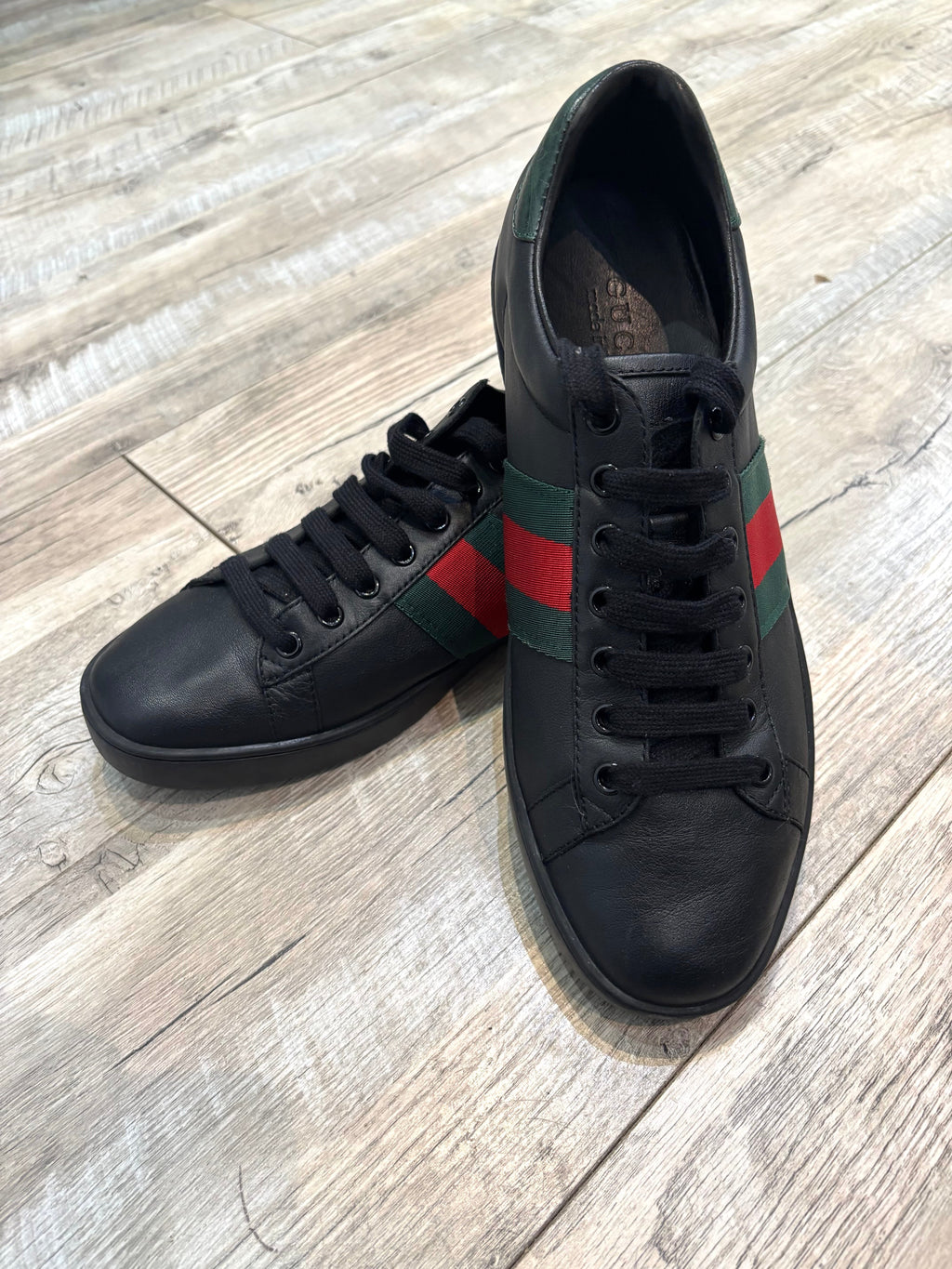 GUCCI ACE CALFSKIN LEATHER WEB SNEAKERS
