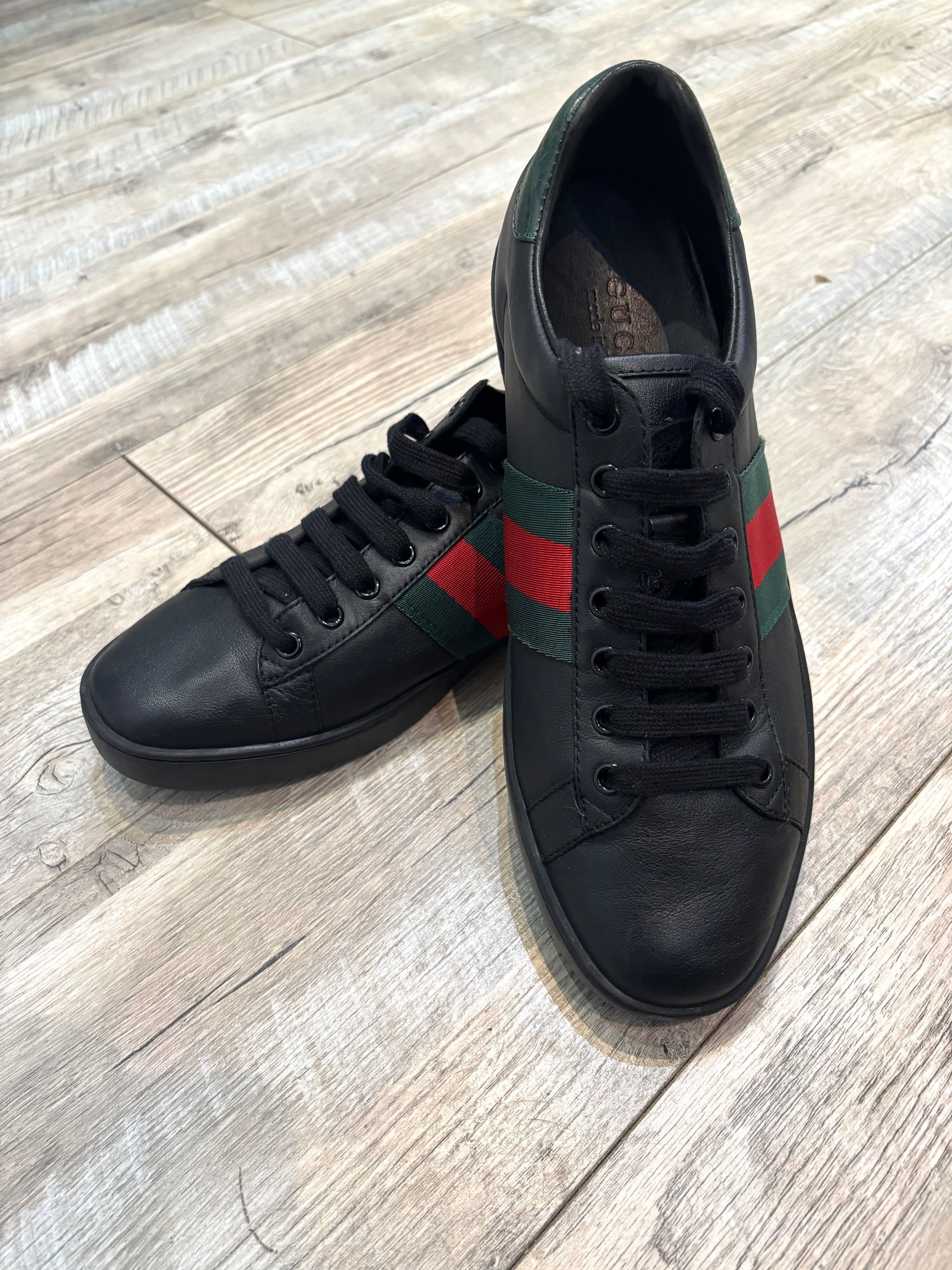 GUCCI ACE CALFSKIN LEATHER WEB SNEAKERS