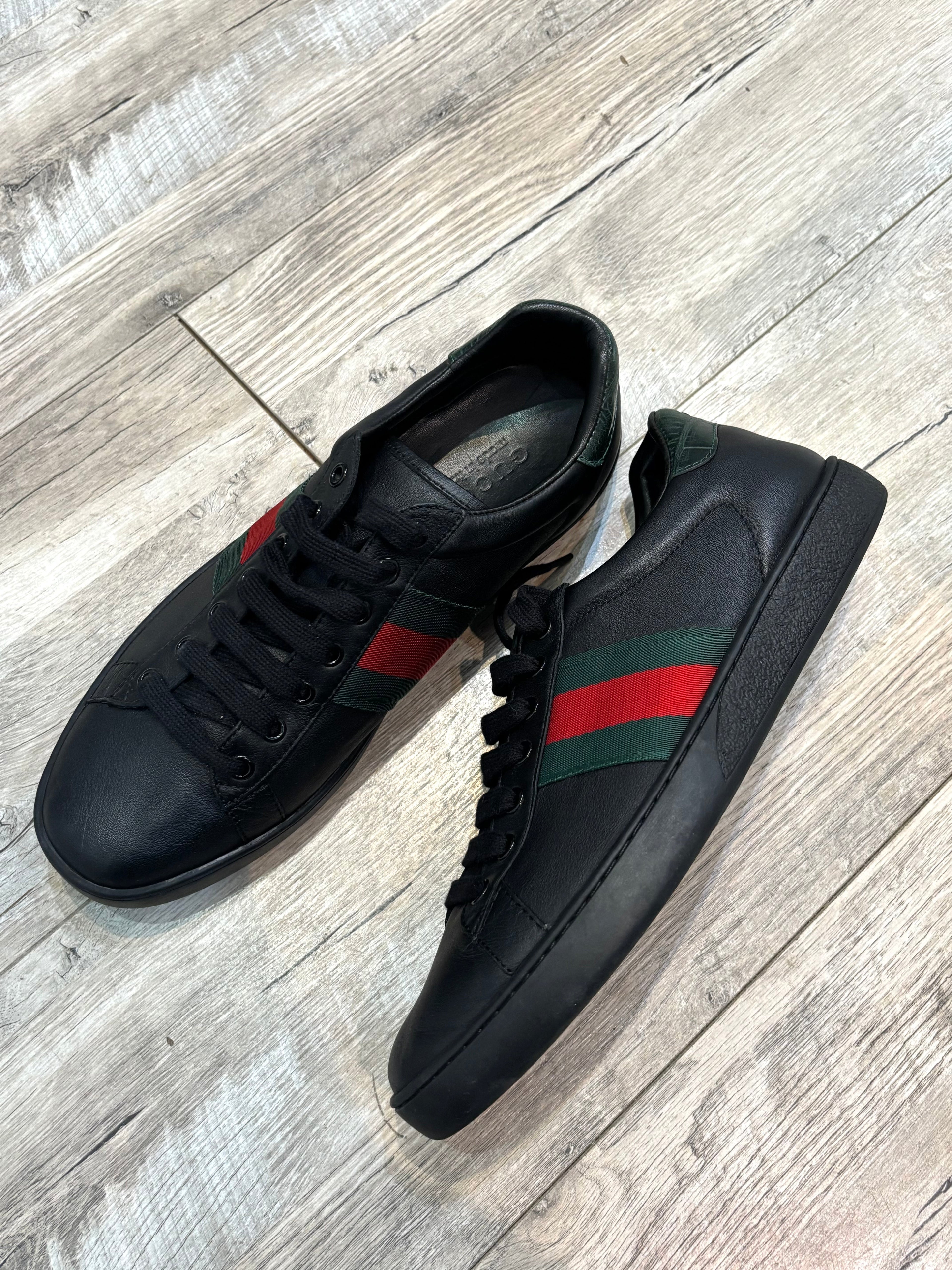 GUCCI ACE CALFSKIN LEATHER WEB SNEAKERS