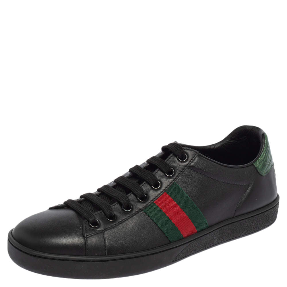 GUCCI ACE CALFSKIN LEATHER WEB SNEAKERS