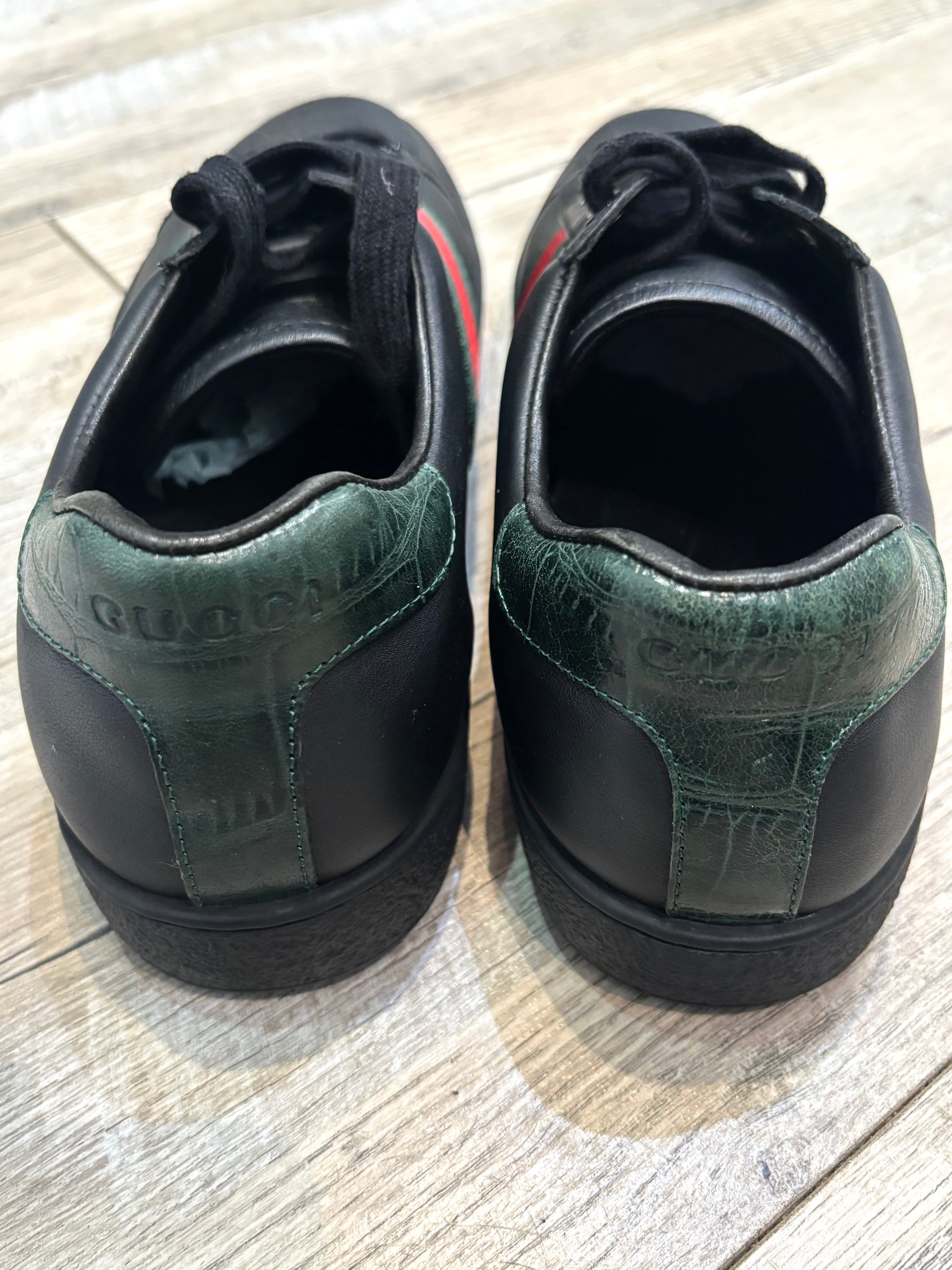 GUCCI ACE CALFSKIN LEATHER WEB SNEAKERS