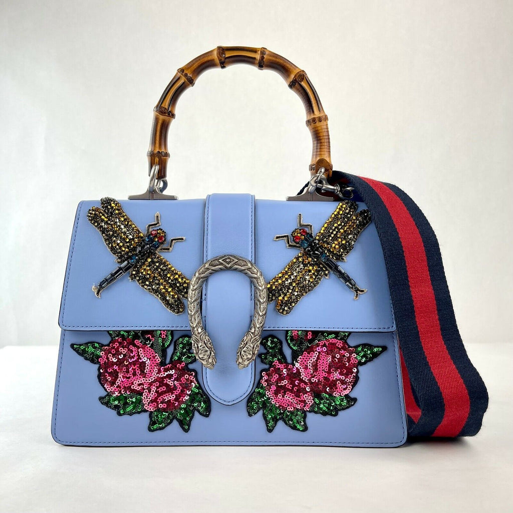 GUCCI CALFSKIN BAMBOO WEB DIONYSUS TOP HANDLE BAG