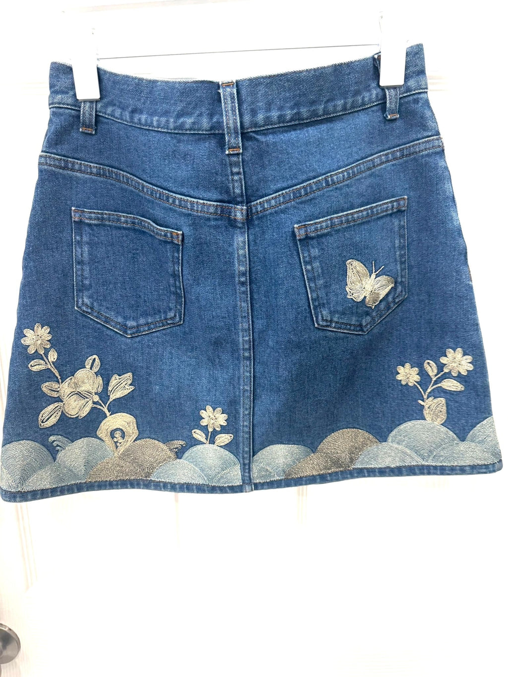 GUCCI EMBROIDERED DENIM MINI SKIRT