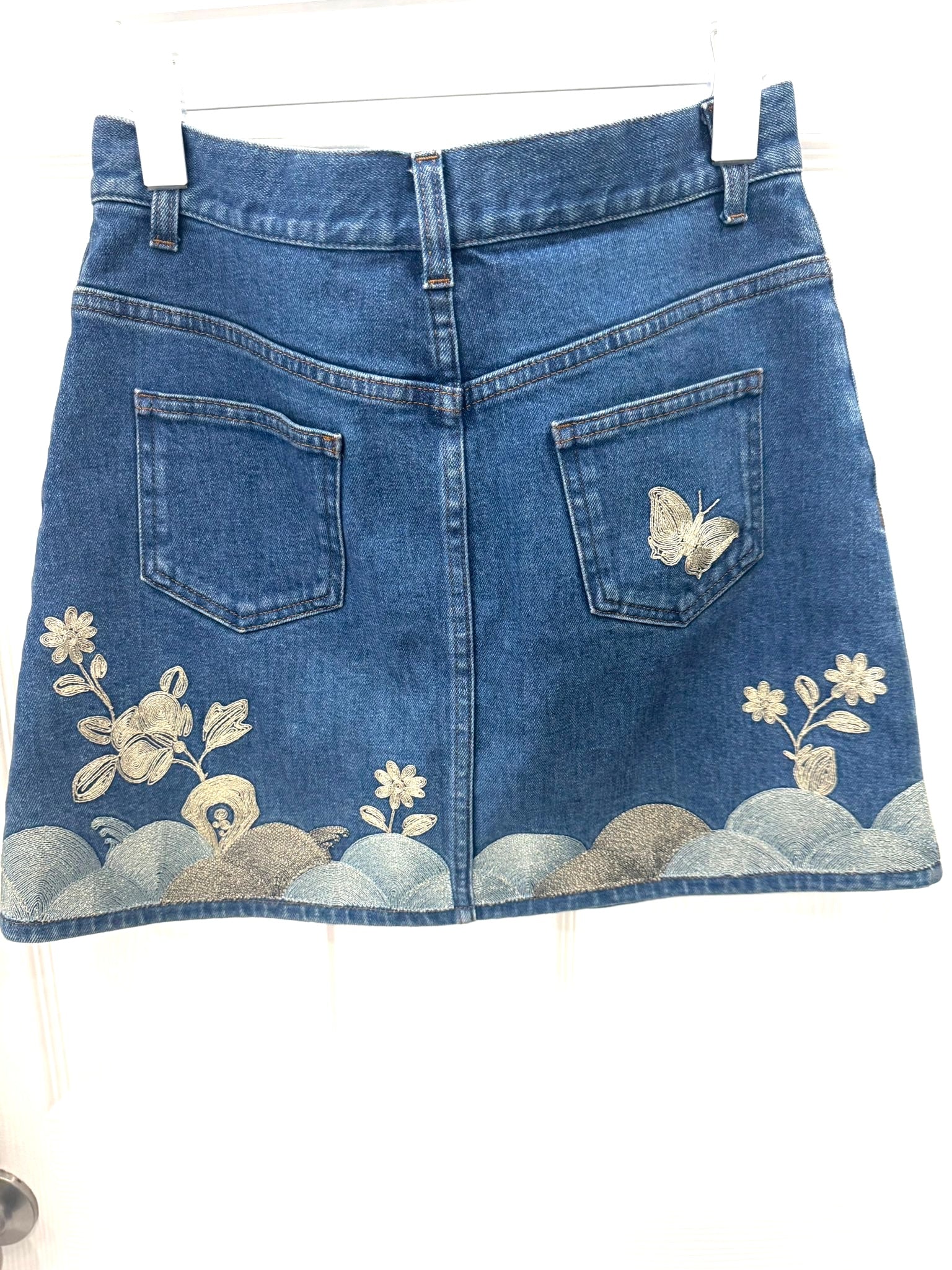 GUCCI EMBROIDERED DENIM MINI SKIRT
