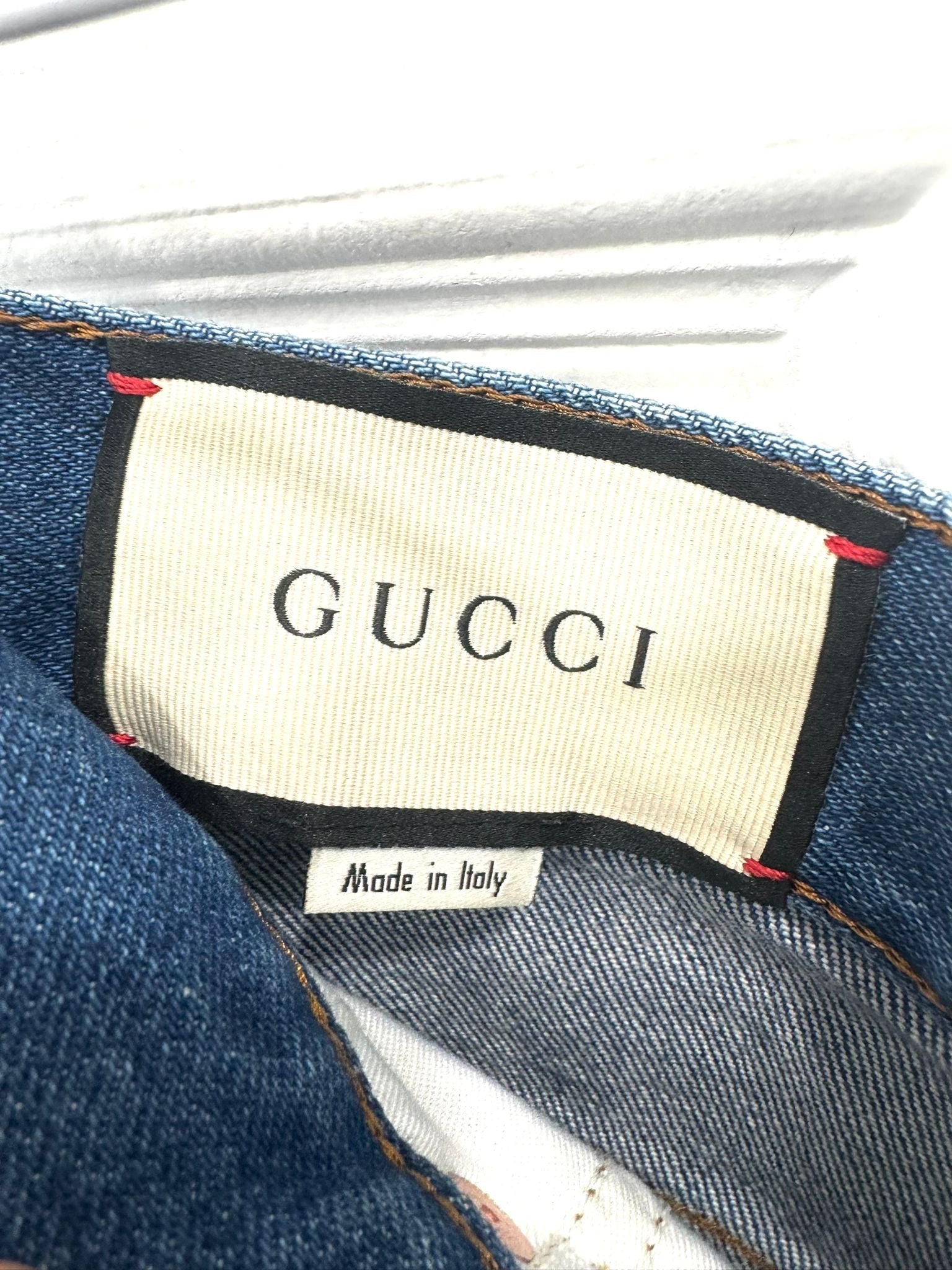 GUCCI EMBROIDERED DENIM MINI SKIRT