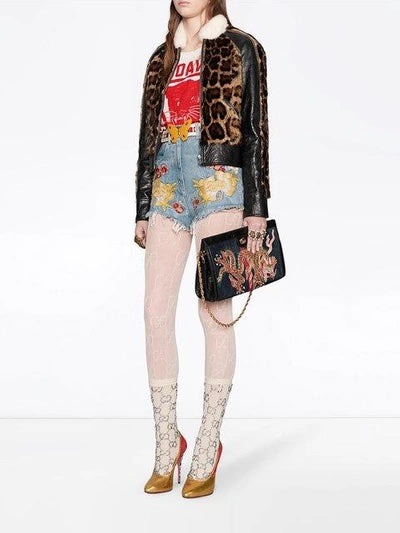 GUCCI EMBROIDERED RAW EDGE DENIM SHORTS