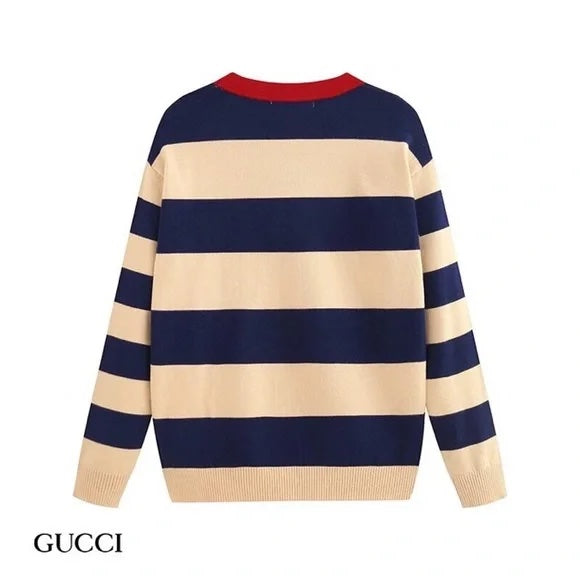 GUCCI EMBROIDERED STRIPED KNIT CARDIGAN