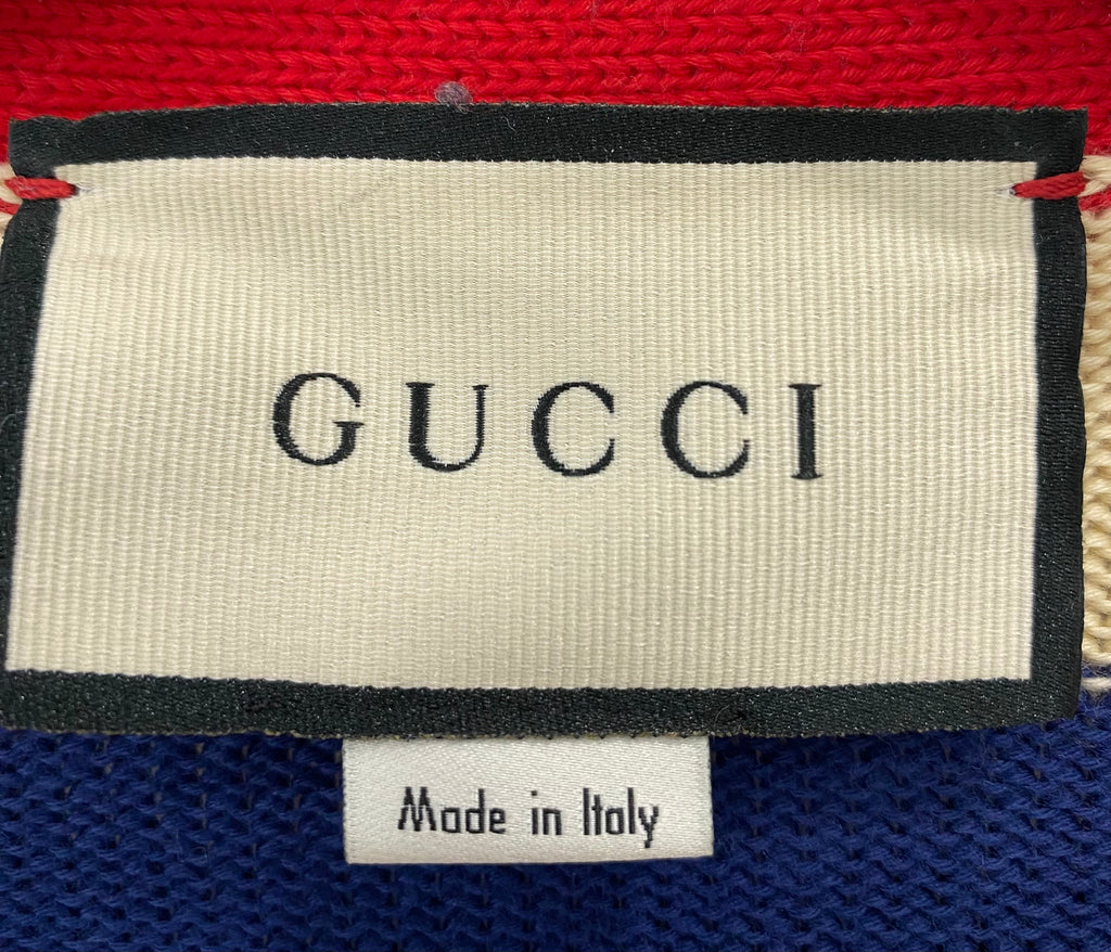GUCCI EMBROIDERED STRIPED KNIT CARDIGAN