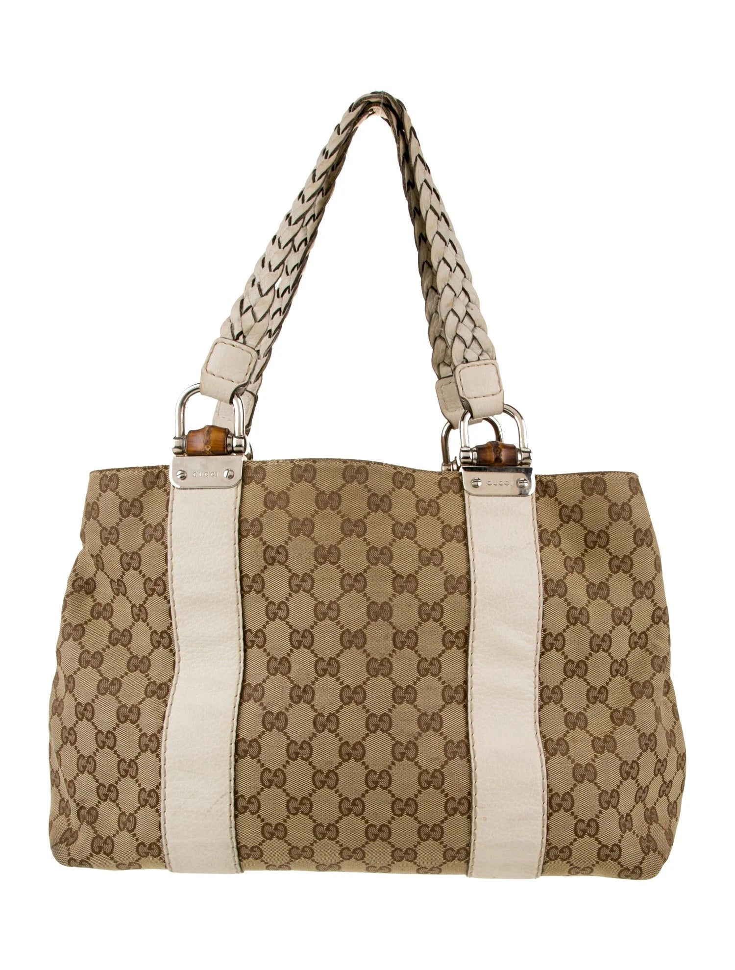 GUCCI MEDIUM GG CANVAS BAMBOO LIBECCIO TOTE BAG