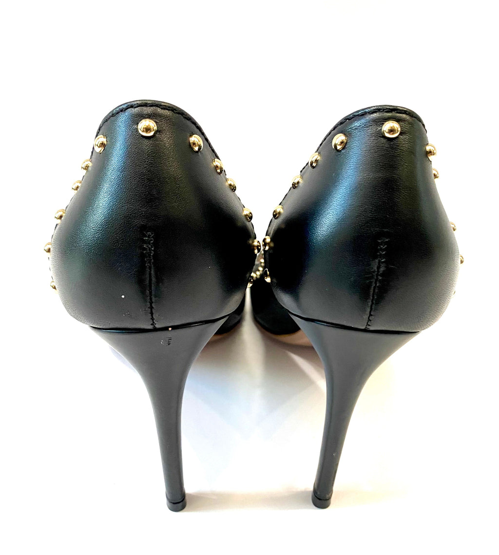 GUCCI GG EMBOSSED CALFSKIN LEATHER STUD EMBELLISHED PUMPS