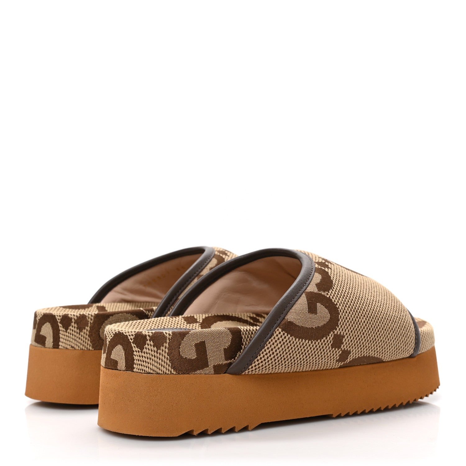 GUCCI GG JUMBO NAPPA CANVAS PLATFORM SLIDE SANDALS