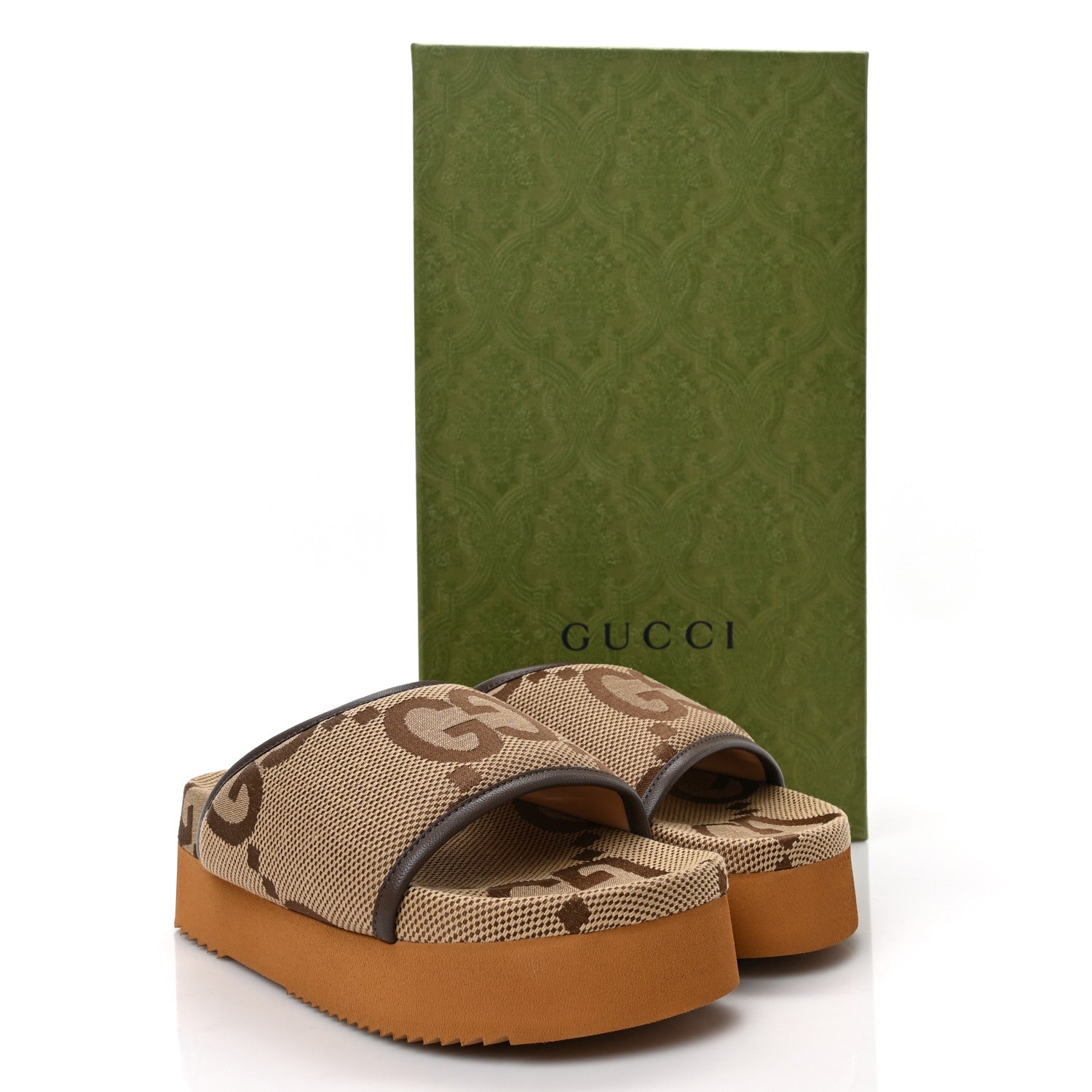 GUCCI GG JUMBO NAPPA CANVAS PLATFORM SLIDE SANDALS