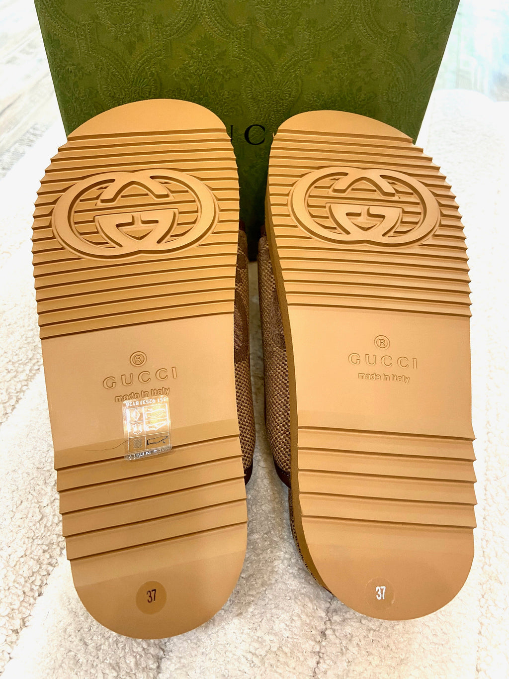 GUCCI GG JUMBO NAPPA CANVAS PLATFORM SLIDE SANDALS