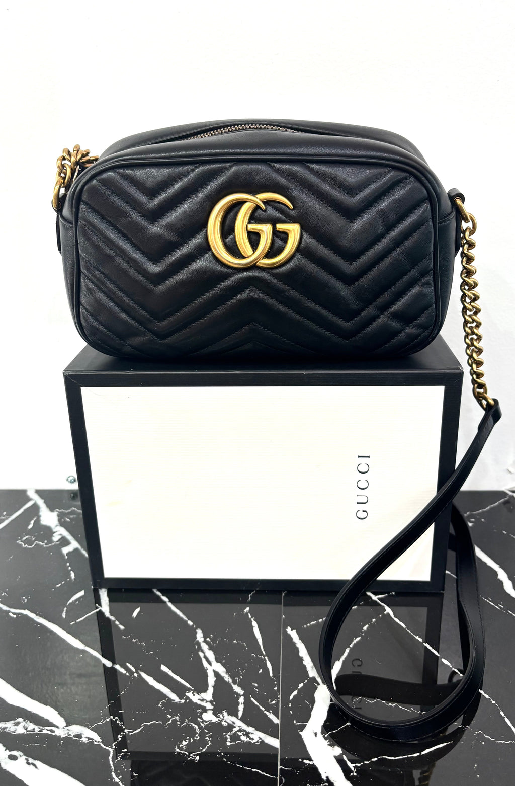 GUCCI GG MARMONT CALFSKIN LEATHER SMALL CROSSBODY BAG