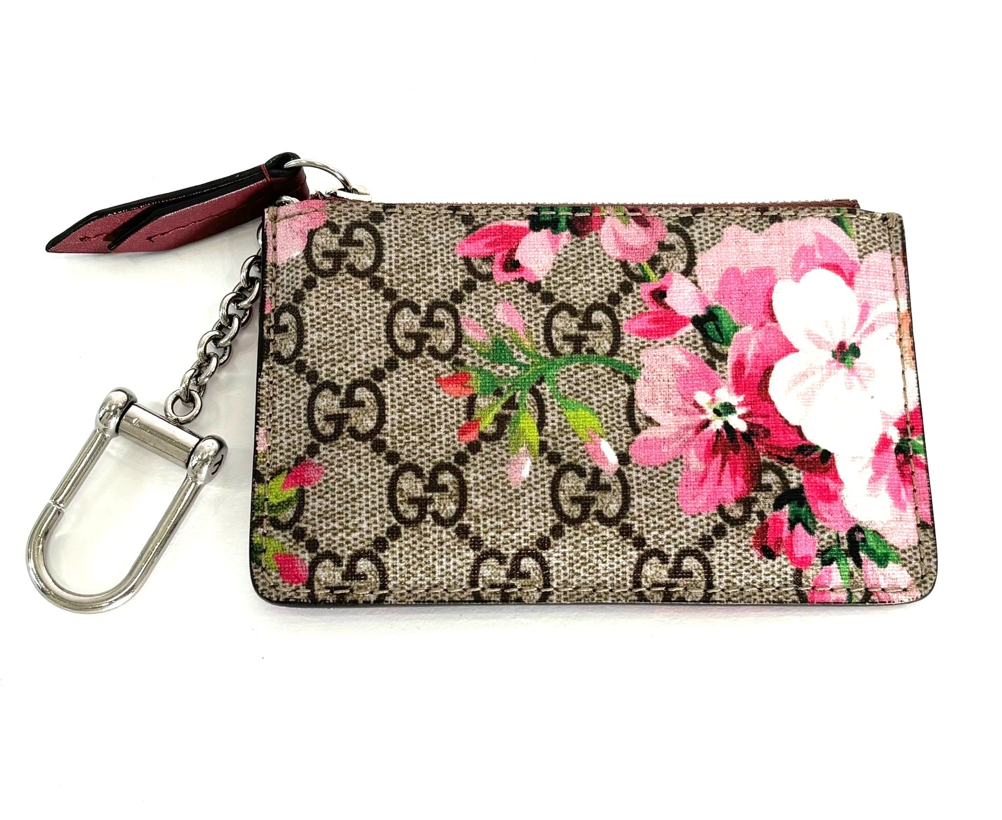 GUCCI GG SUPREME MONOGRAM BLOOMS FLORAL COIN KEY CASE