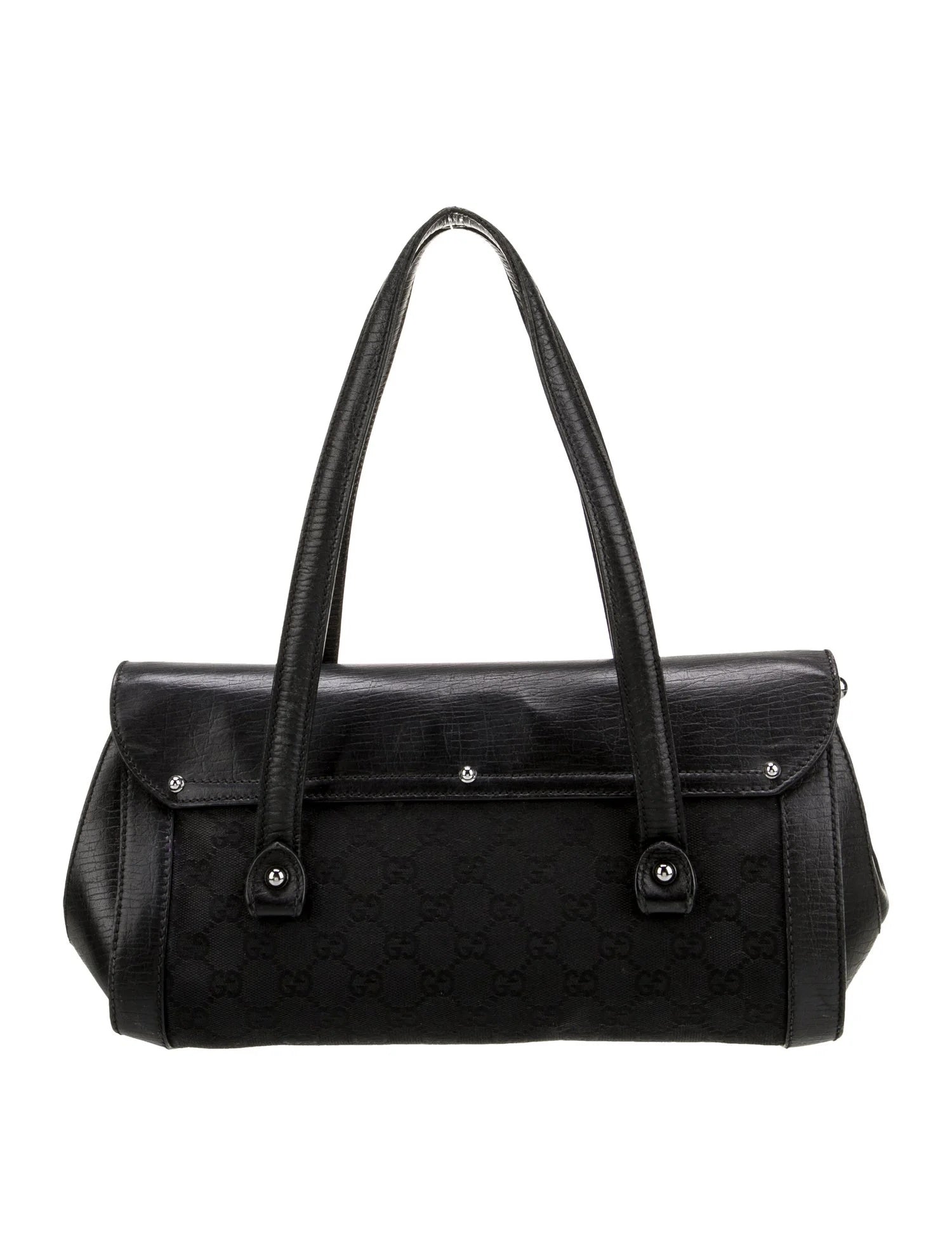 GUCCI SMALL GG MONOGRAM CALFSKIN LEATHER CANVAS BAMBOO BULLET BAG