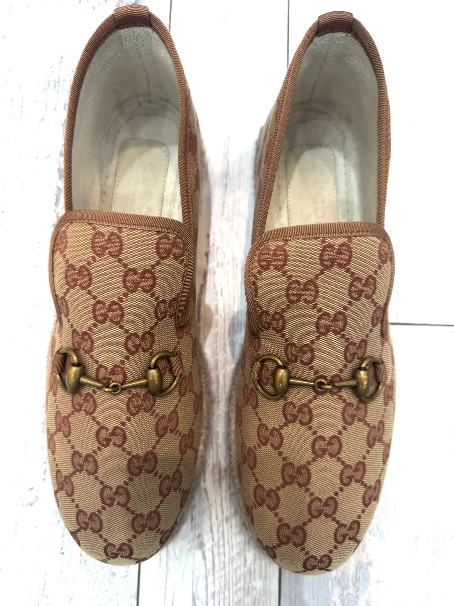 GUCCI GG MONOGRAM MEN'S FRIA HORSEBIT LOAFERS