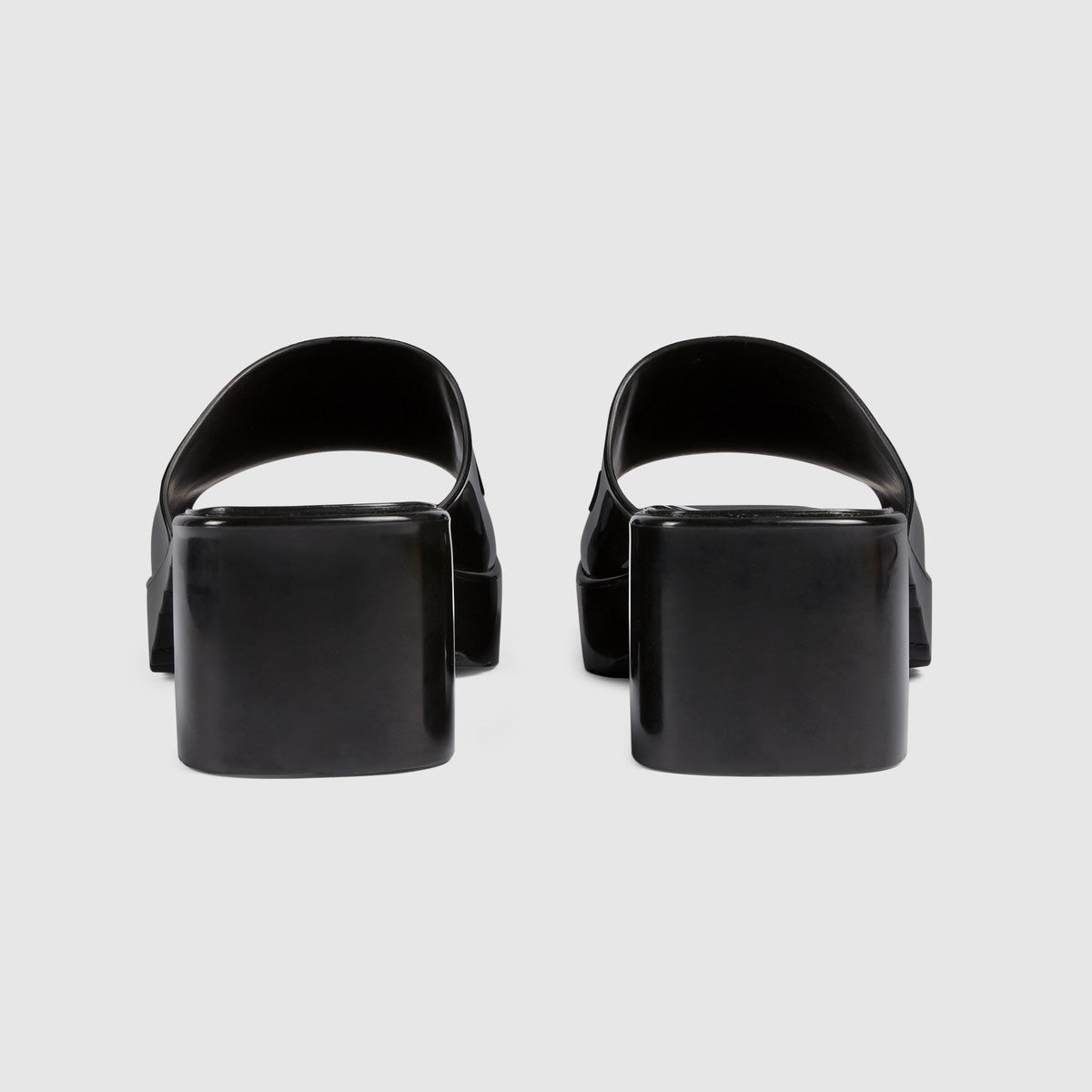 GUCCI EMBOSSED LOGO RUBBER PLATFORM SANDALS