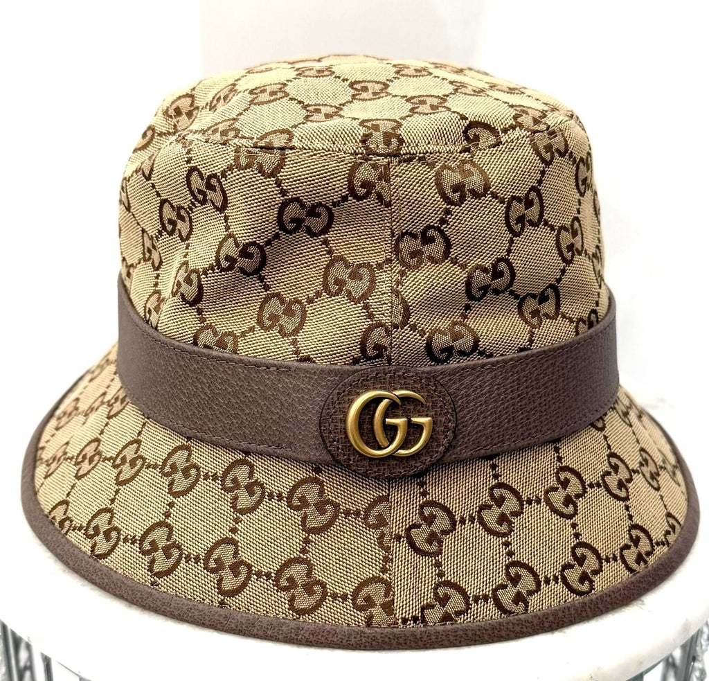 GUCCI GG SUPREME CANVAS & LEATHER BUCKET HAT
