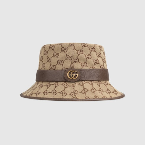 GUCCI GG SUPREME CANVAS & LEATHER BUCKET HAT