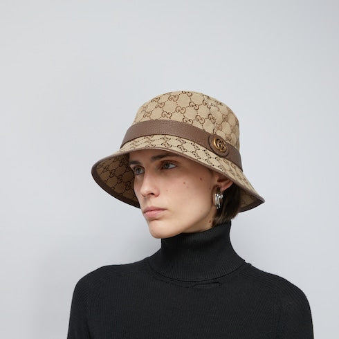 GUCCI GG SUPREME CANVAS & LEATHER BUCKET HAT