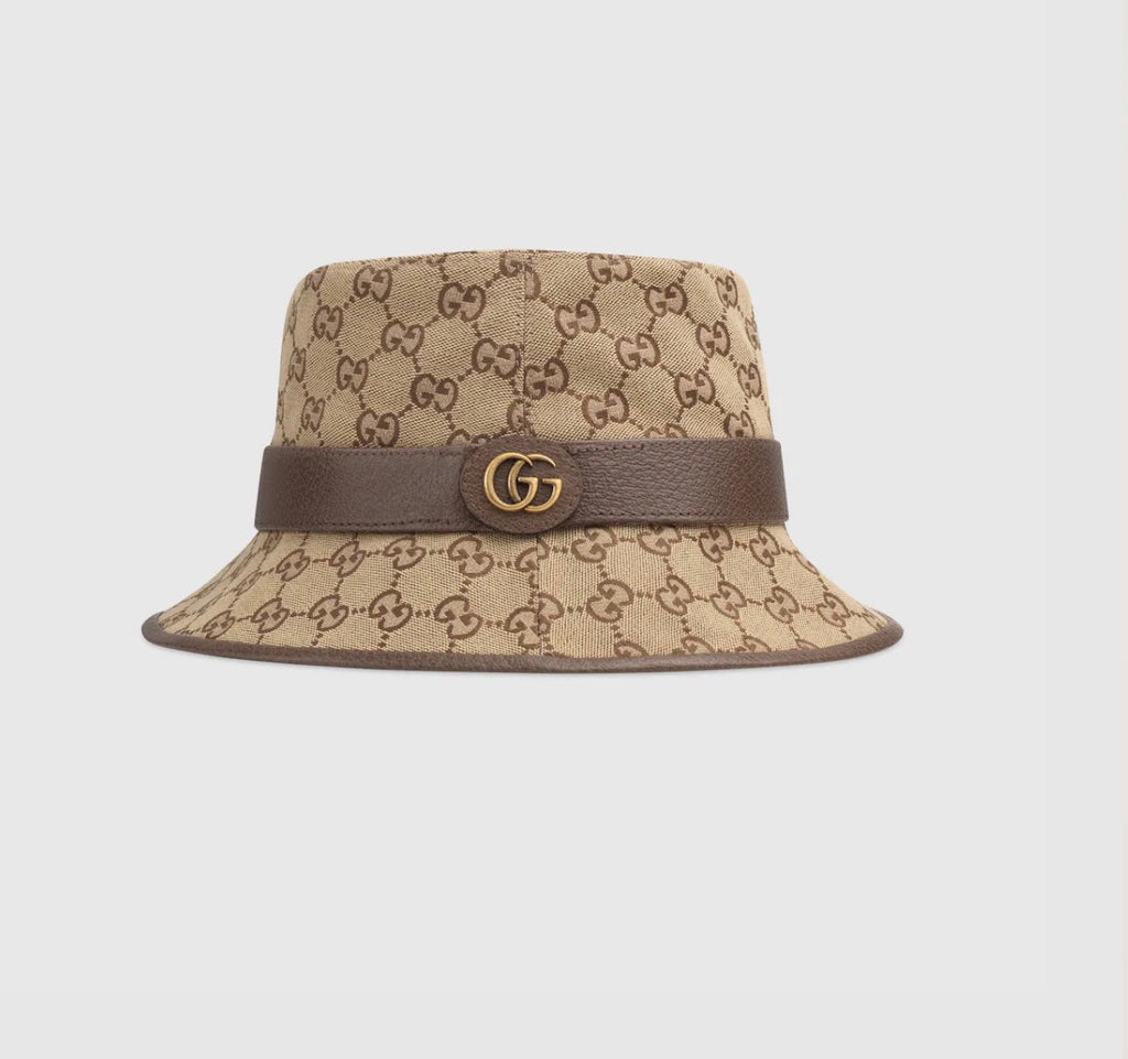 GUCCI GG SUPREME CANVAS & LEATHER BUCKET HAT