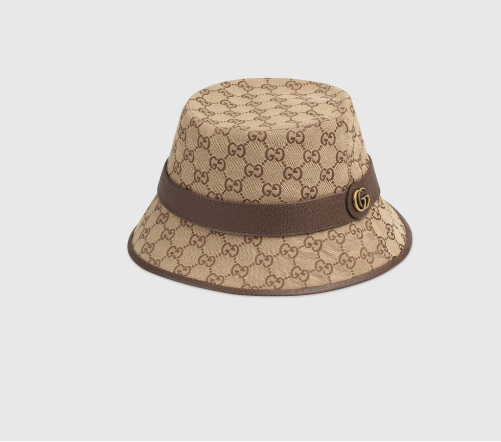 GUCCI GG SUPREME CANVAS & LEATHER BUCKET HAT