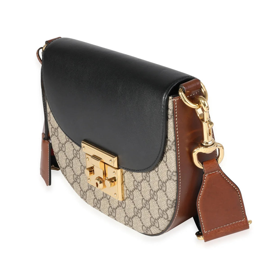 GUCCI GG SUPREME WEB LEATHER PADLOCK MEDIUM MESSENGER BAG