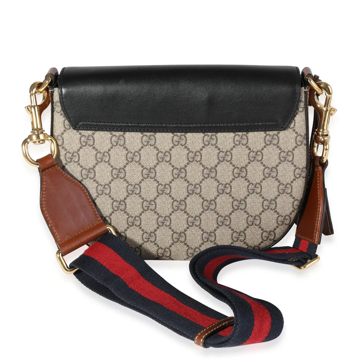 GUCCI GG SUPREME WEB LEATHER PADLOCK MEDIUM MESSENGER BAG
