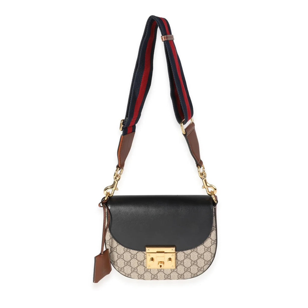GUCCI GG SUPREME WEB LEATHER PADLOCK MEDIUM MESSENGER BAG